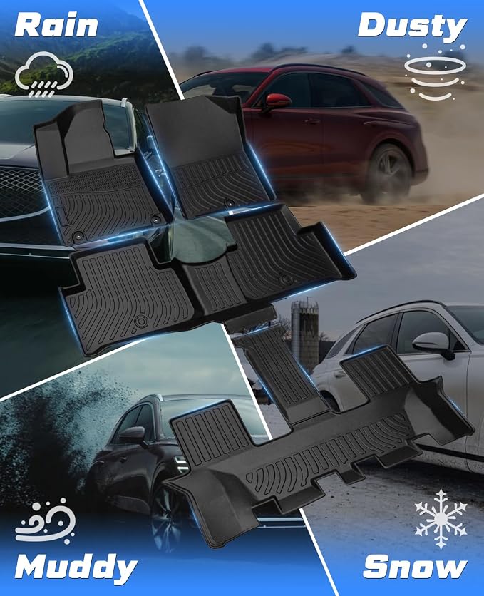 Sunsdrew Floor Mats for 2021-2026 Kia Sorento Accessories (Not for Hybrid) | Front Rear 3 Rows Car Mats, All Weather Protection, TPE Rubber, Raised Edge - Image 5