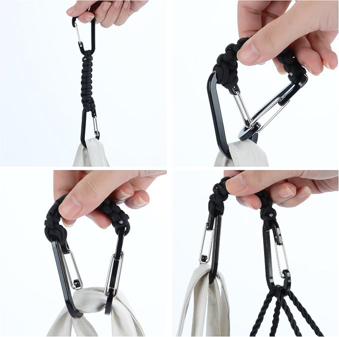 BRAVESHINE Paracord Keychain Carabiner Clip | D Ring Hanger Lanyard Hook | 7.3inch Long | for Stroller, Water Bottle, Key, Backpacks, Men, Women, Luggage, Car Seat Headrest, Fence, Bag Charms - Image 7