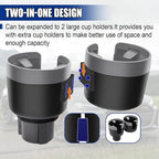 Car Double Cup Holder Extender, Multifunctional 2-in-1 Auto Drink Holder Insert with Adjustable Base, Portable Cup Holders Adapter, Universal Car Beverage Organizer for Bottle, Snack (Grey) - Image 4