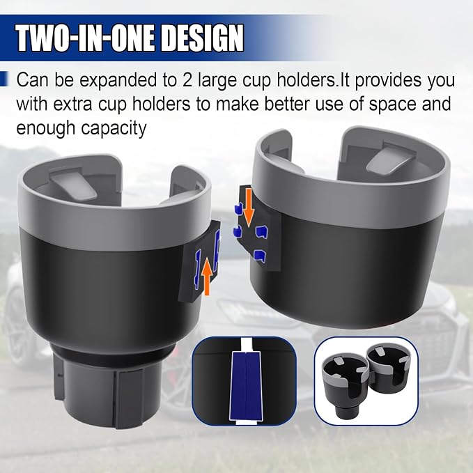 Car Double Cup Holder Extender, Multifunctional 2-in-1 Auto Drink Holder Insert with Adjustable Base, Portable Cup Holders Adapter, Universal Car Beverage Organizer for Bottle, Snack (Grey) - Image 4