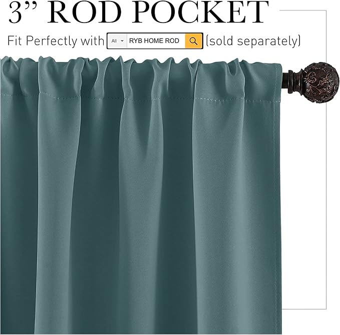 RYB HOME Bathroom Curtains Room Darkening Privacy Small Window Curtains for Bedroom Kitchen Basement RV Camper, Wide 42 inches x Long 30 inches, Teal Blue, 2 Panels - Image 2