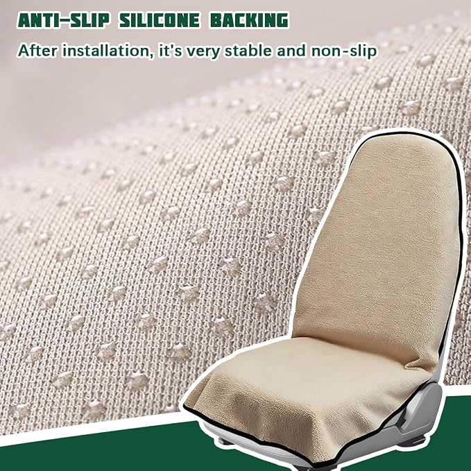55.12 x 29.53 Inch Terry Cloth Car Seat Cover, Beige | absorbent surface, waterproof barrier, granular anti-slip backing, side-free profile, interior accessory - Image 3