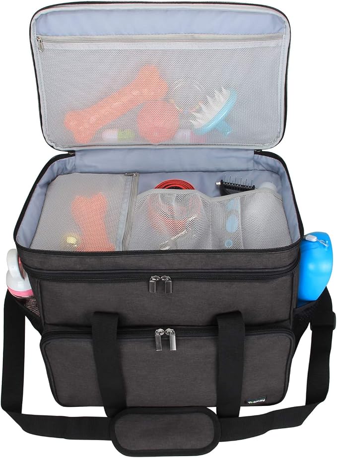 Teamoy 2 Layer Dog Travel Bag, Pet Supplies Weekend Tote Organizer, Black | Large Dog Bag for Supplies with 2 Silicone Collapsible Bowls, 2 Food Carriers, 1 Water-Resistant Placemat - Image 5