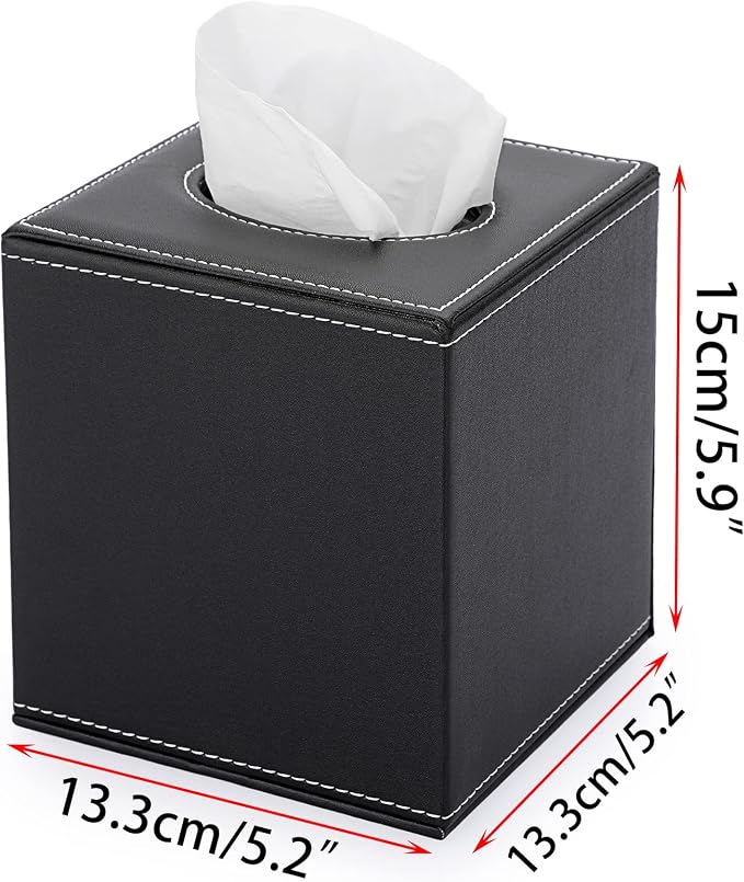 Sumnacon Square Tissue Box Cover,Magnetic Bottom PU Tissue Box Holder,Black | Elegant Cube Leather Tissue Box Covers,Decorative Tissue Box for Vanity Dresser Night Stand Table Countertop Office Car - Image 3