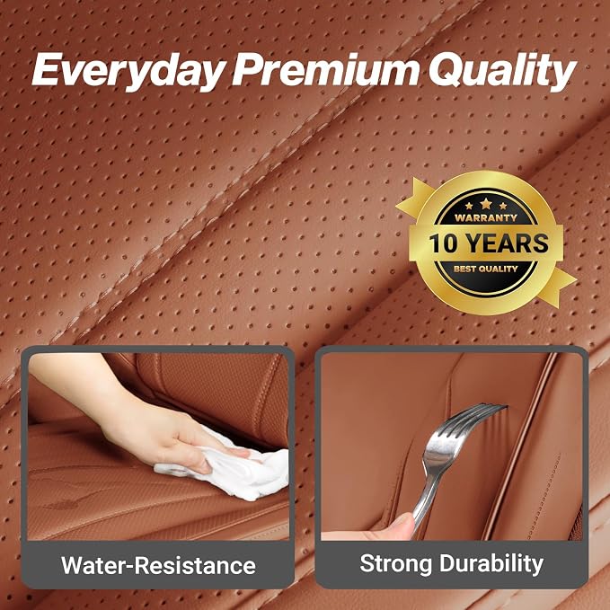 Coverland Custom SUV Car Seat Covers for 2019-2024 Subaru Forester | Premium Waterproof Faux Leather Non-Slip Memory Foam Airbag Compatible Custom Fit Interior Protector [Front Seat-Camel Brown] - Image 7