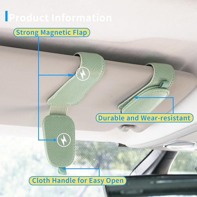Yuoyar 2 Packs Magnetic Sunglass Holder for Car Visor (Green) | Magnetic Interior Car Accessories - Image 4