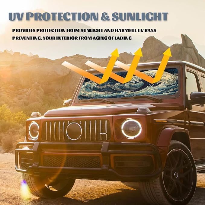 Blue Ocean Waves Car Windshield Sunshade, Universal Fit, 59L x 31.5W Inch, UV Protection, Easy to Use and Store - Image 5