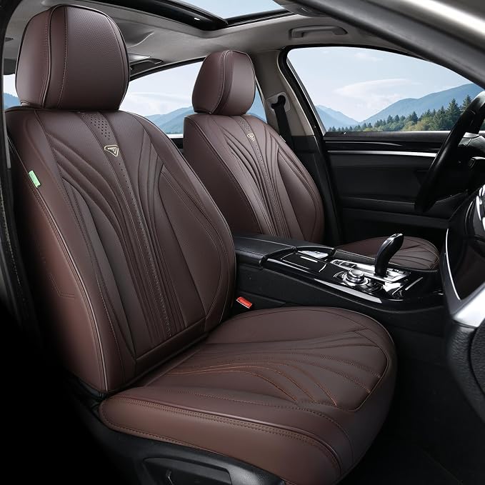 FLORICH Car Seat Covers, Dark&Brown Leather Car Seat Covers Front Seats, Premium Leatherette Car Seat Cushion for Cars, Automotive Seat Protectors Universal Fit for Most Sedans Cars SUV Trucks by FLORICH
