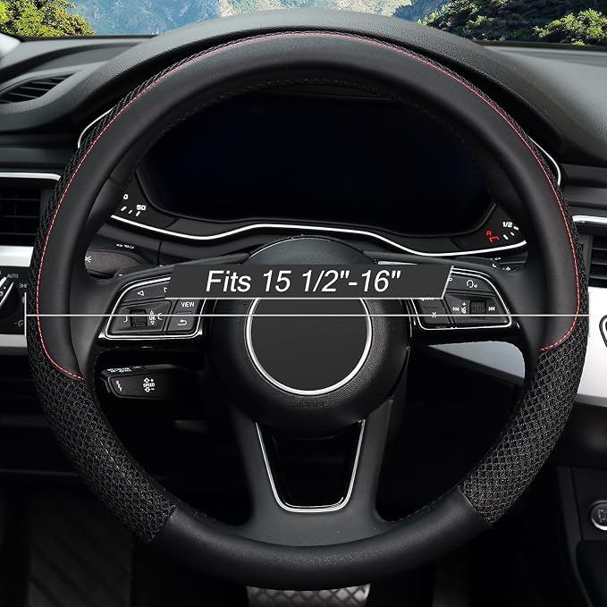 KAFEEK 16 inch Steering Wheel Cover, Microfiber Leather, Black | Compatible for F150 F250 F350 Ram 4Runner Tacoma Tundra Range Rover - Image 2