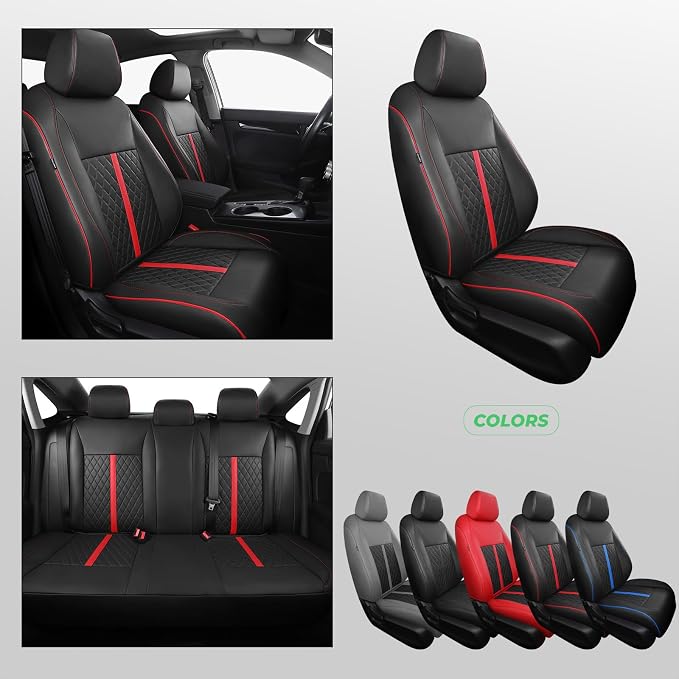 RIDEPOSH Custom Fit Seat Covers for Honda Civic 2016-2021 | Sedan LX, Faux Leather, Solid Bench Rear, No Rear Armrest, Waterproof, Full Coverage, Airbag Compatible, Easy-to-clean - Image 8