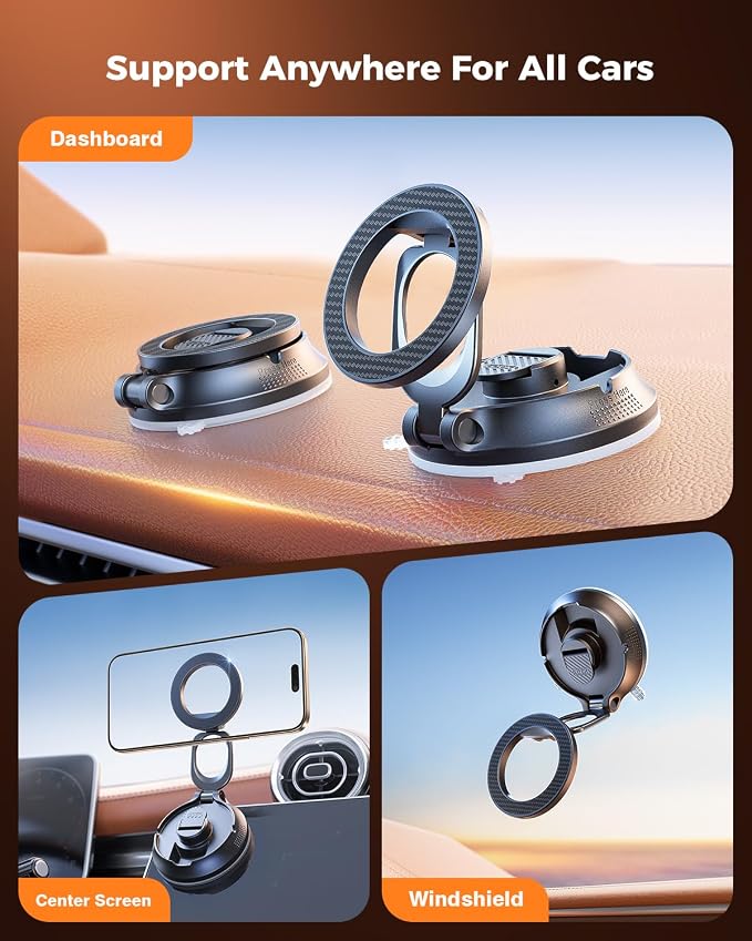 Magnetic Suction Cup Phone Holder for Magsafe, [88+LBS Ultra Grip & 2800gf Magnetic Power] 360° Adjustable Car Phone Mount, Cell Phone Holders for Your Car for iPhone 17 16 15 14 13 12 Series - Image 3