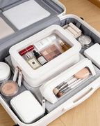 2 PCS Clear Makeup Bags Set,Waterproof PU Leather Travel Cosmetic Bags, Transparent Toiletry Bag Organizer with Zipper, Portable Makeup Brush Case Pouch for Women Girls Travel Daily Use (White) - Image 6