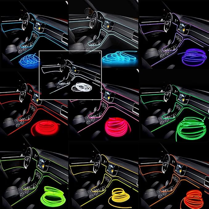 El Wire Orange Interior Car LED Strip Lights, 5M Neon Wire USB 5V with Fuse Protection for Automotive Interior Decoration, with 6mm Sewing Edge - Image 2