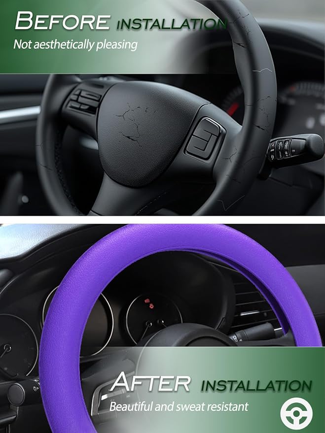 LRITER Car Steering Wheel Cover, Non-Slip Silicone Material, Purple | Multiple Color Choices, Universal Auto Parts Steering Wheel Cover, Suitable for Most Cars - Image 4