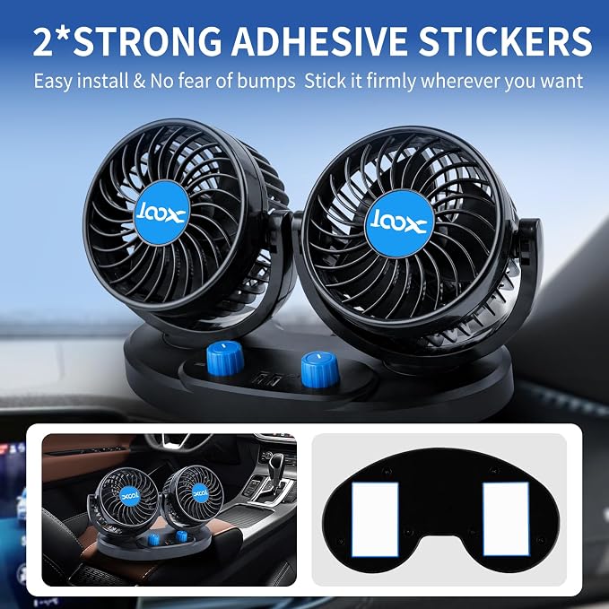 XOOL Car Fan – Car Cooling Fan with 2 USB Charging Ports, Quiet Strong Airflow, Cigarette Lighter Plug, Fan for Car, Vehicles, RVs, and SUVs - Image 4
