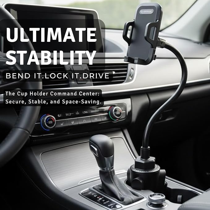 Cup Holder Phone Mount 15 Inch Adjustable Gooseneck Arm for Car | Adjustable long arm and stable cup holder base keep your phone secure, easy to reach, and clear to view while driving - Image 6