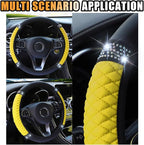 JOYCOURT 15 Inch Bling Soft Leather Car Steering Wheel Cover, Yellow | Colorful Rhinestones Design, Auto Elastic Protector for Women Girls, Crystal Diamond Car Accessories for Most Cars, SUVs - Image 6