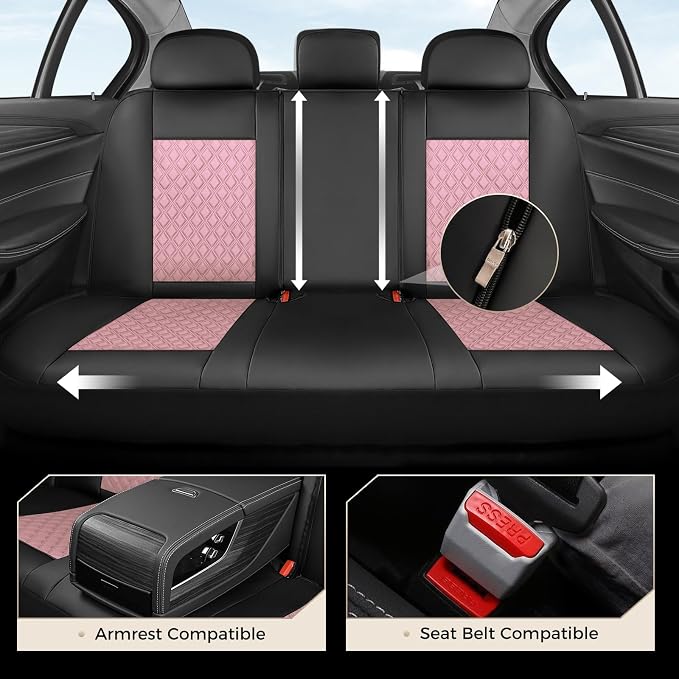Coverado Car Seat Covers Full Set, Pink Car Seat Covers, Luxury Leather Car Seat Cover with Carbon Fiber Textured Design, Spill-Proof Seat Cushions, Automotive Seat Cover Universal Fit Most Cars - Image 2