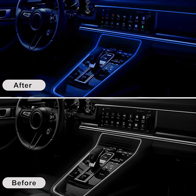 EL Wire Interior Car LED Strip Lights, 16.5FT 5V EL Wire Strip Neon Glowing Strobing Light w/ 5mm Sewing Edge, USB Electroluminescent Ambient Lighting Kit for Car Inside Decoration (Blue) - Image 5