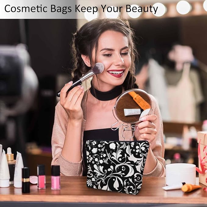 Makeup Bag Floral Makeup Bags For Purse Pouch, Vintage Mandala Flower Swirl Black White Travel Toiletry Bag Cosmetic Bag Makeup Bags Flax Makeup Organizer Bag Pencil Pouch For Man Woman - Image 2