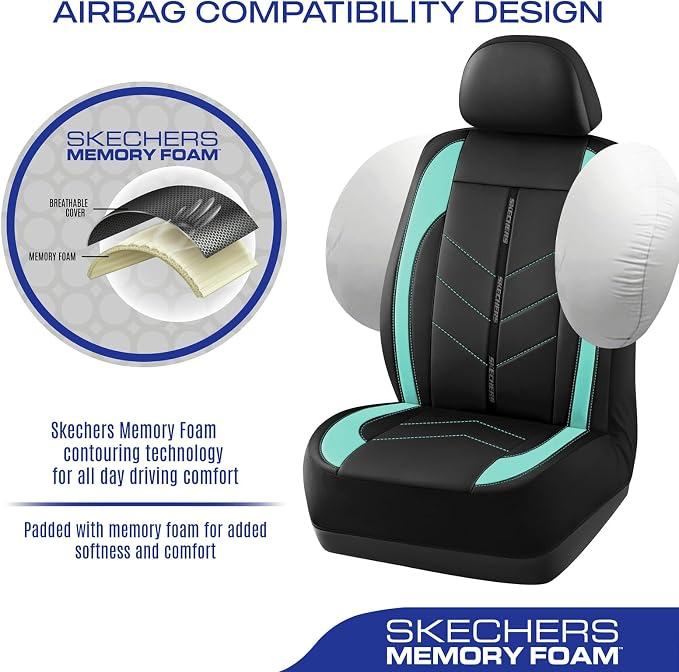 Skechers Car Seat Covers,Luxury Faux Leather Seat Covers,Waterproof Anti Slip Car Seat Protector Front Seats,Car Accessories Airbag Universal Fit for Most Cars,Vans,Trucks,SUV,Mint - Image 4
