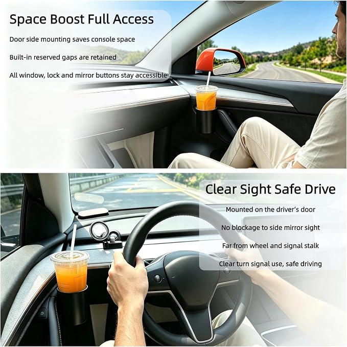 Car Door Cup Holder for Tesla Model 3 2017-2023 & Model Y 2020-2024, 2PCS | 2 in 1 Door Drink Cup Holder Expander for coffee Travel mug water bottle and Storage for Small Dry Waste - Image 2