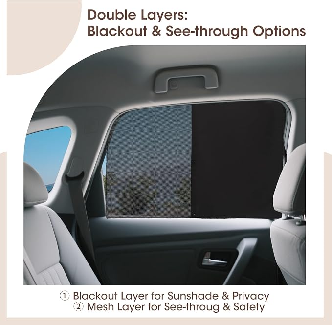 Vitog 2 PCS Car Window Shades, Magnetic(7 Magnets)Double Layer Car Sun Shade for Baby, Back Car Window Curtains for Side Window Privacy, Full Covers/Half Shade Options, Sun Shade Covers Privacy Screen - Image 3