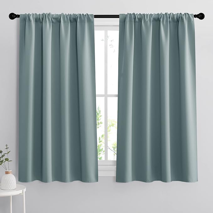 RYB HOME 54 inch Blackout Curtains for Living Room Bedroom, Rod Pocket | Thermal Insulated, Room Darkening, Temperature Balance, Shades for Studio Dorm Rental Room, W42 x L54, Dusty Blue, 2 Panels by RYBHOME
