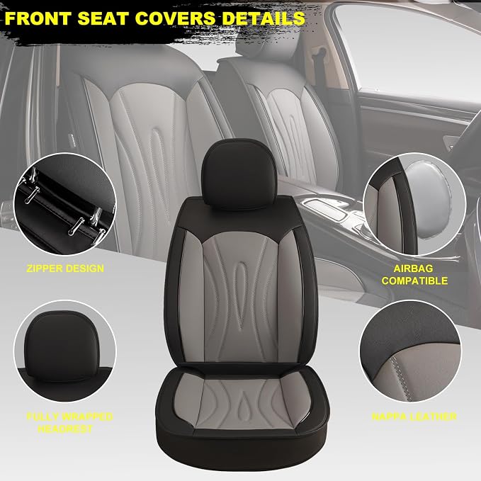 Front Seat Covers for Subaru Outback 2007-2026 2027 Faux Leather | Waterproof Breathable Scratch Resistant 360° Wrap Airbag Compatible Easy Clean（2 Seats,Black & Grey) - Image 2