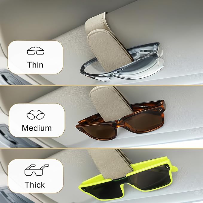 EldHus Car Sunglass Holder for Visor, Magnetic Car Eyeglass Holder Clip, Universal Vehicle Sunglasses Eyeglasses Mount, 1 Pack Beige - Image 3