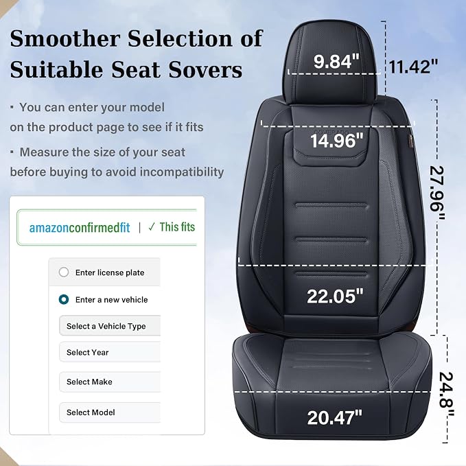 Coverado Car Seat Covers, Front Covers for Cars, Car Seat Cover Front Seats, Car Seat Protector Waterproof, Leather Car Seat Cushion, Universal Interior Covers Seat Protectors for Most Cars Black - Image 6