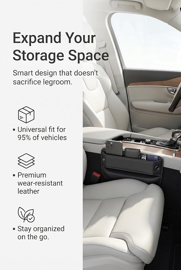 2 Pack Car Seat Gap Filler, Leather Car Organizer, Waterproof Front Seat Gap Filler for Car, Auto Console Side Storage Box, Car Accessories Interior for Men Women (Black) - Image 3