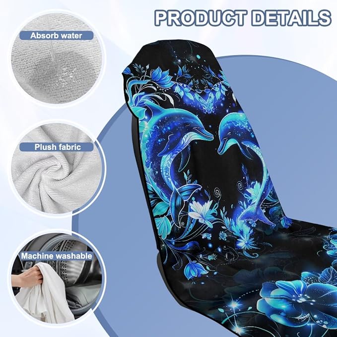 Blue Dolphin Car Seat Cover Towel with Storage Bag Neon Dolphin Car Interior Accessories for Women Men Sweat Auto Interior Seat Protector Running Yoga Hiking After Gym Sweat Towels Universal - Image 6
