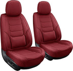 Leather Front Seat Covers for Cars Automotive Seat Protectors | Breathable Waterproof Durable Full Surround & Lumbar Support Design Non-Slip Universal Fit for Most Cars SUVs Trucks Vans Red by Unknown