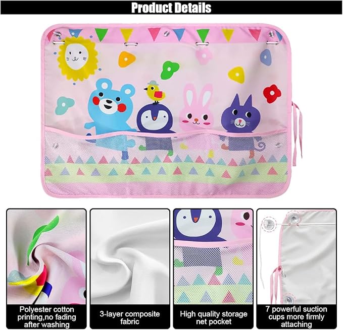 GLSOWEE Car Window Shade for Baby, Blackout Car Window Curtain, Animals | Storage Pockets & 7 Suction Cups, Cartoon Pattern Car Side Window Sun Shade Cover for Sun/Heat/UV Rays Protection, Pink - Image 4