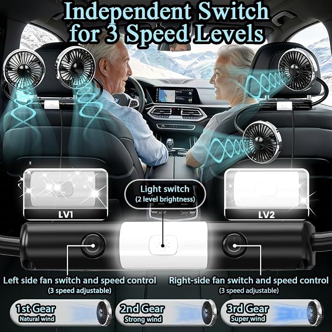 Car Backseat Fans for Backseat for Kids, Car Seat Fans for Car Back Seat | (No Battery) - Image 3