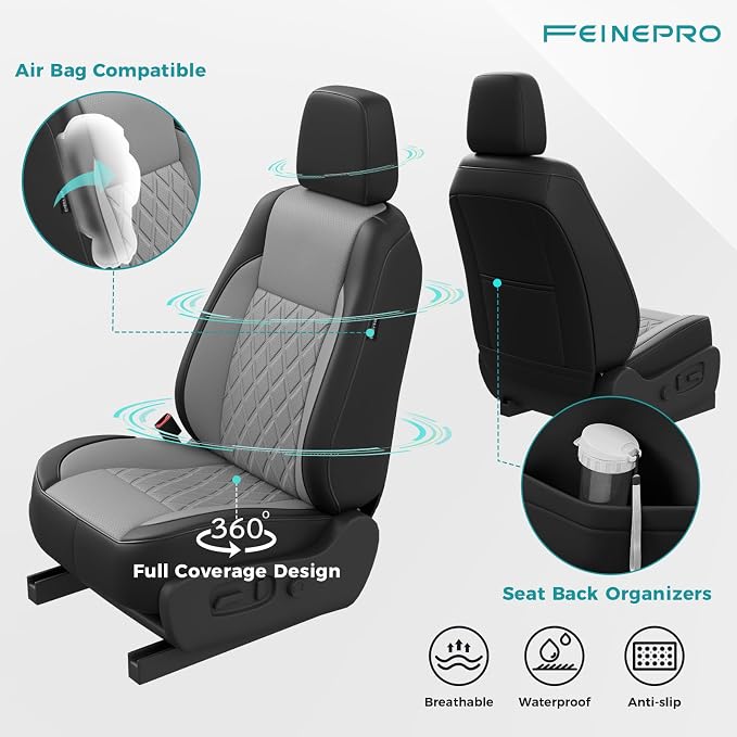 Custom Seat Covers for Toyota Highlander 2014-2019 7 Seats | black grey, faux leather, 2nd row captain chairs, waterproof, breathable, airbag compatible, stain resistant - Image 4
