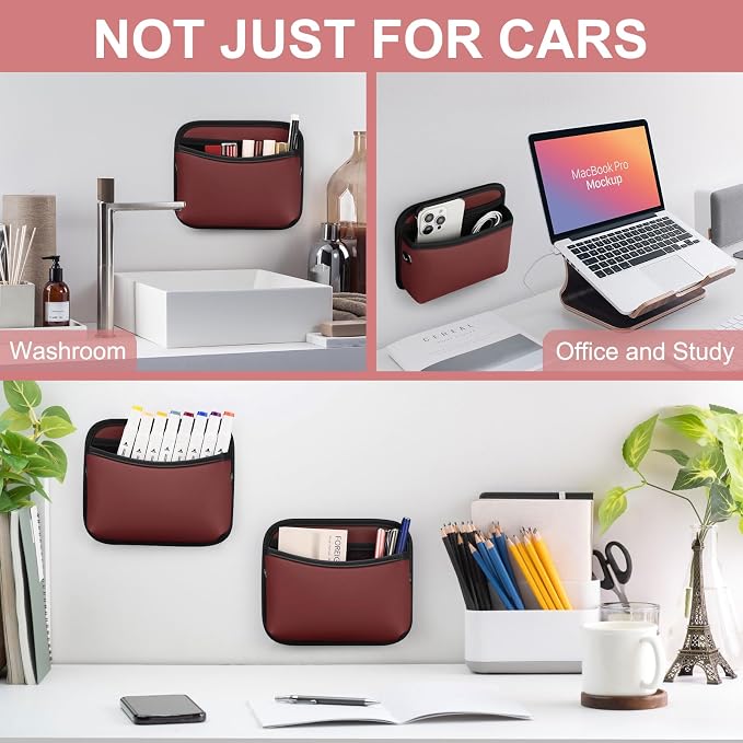Accmor Universal Car Side Pocket Organizer, PU Leather Pouch for Car Seat, Door, Window, Console, Cards Trash Cell Phone Sunglasses Holder, Car Accessories, Red - Image 7