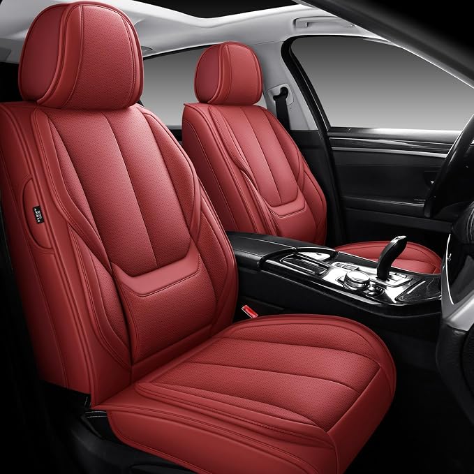 MINGBRON Front Car Seat Covers, Leather Car Seat Covers, Fit for Most Cars SUV and Most Sedan Red by MINGBRONCARSEATCOVER
