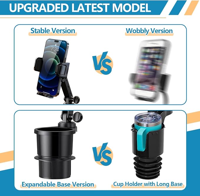SAMPUSS 2-in-1 Phone Holders for Your Car Car Cup Holder Car Phone Holder | 360° rotation 2-in-1 function car phone mount with long arm universal smartphone phone holder car cup holder expander - Image 4