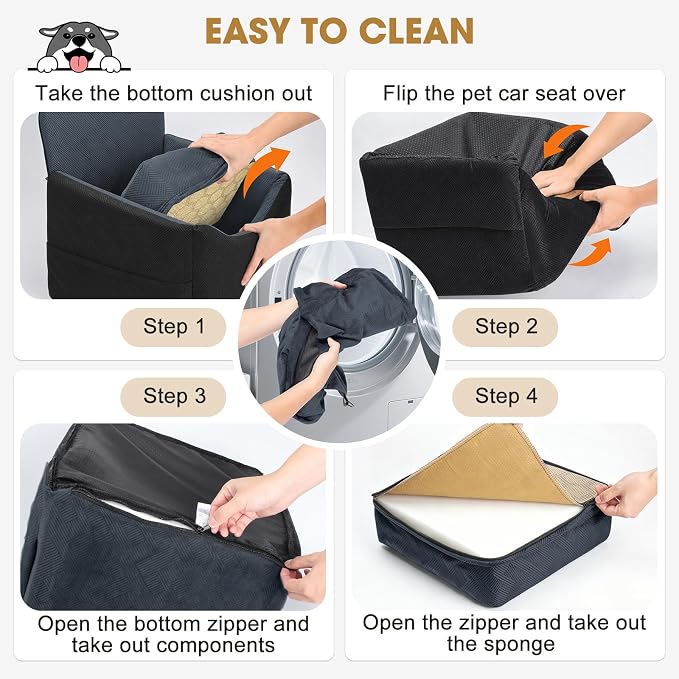 JOEJOY Dog Car Seats for Small Medium Dogs Under 35lbs, Dog Booster Seat with Detachable Washable Cover and Cushion, Memory Foam Pet Car Seat with Safety Belt and Storage Pockets (DG) - Image 8