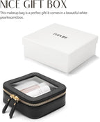 Small Clear Makeup Bag for Purse, Travel Cosmetic Case, Black, Mini | Waterproof PU Leather, Transparent Square Make Up Pouch with Zipper, Tiny Toiletry Organizer Bag for Women Car Essentials Bag - Image 8
