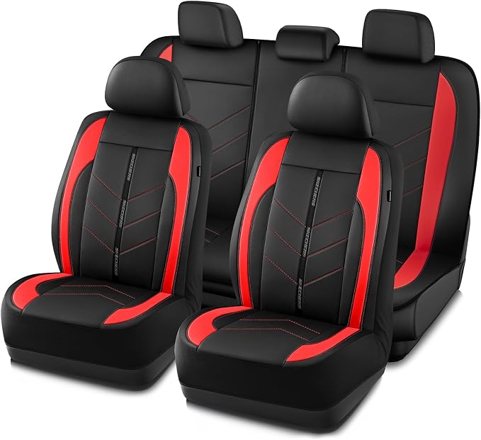 Skechers Car Seat Covers,Luxury Faux Leather Seat Covers,Waterproof Anti Slip Car Seat ProtectorFull Set,Car Accessories Airbag Universal Fit for Most Cars,Vans,Trucks,SUV,Red by Unknown