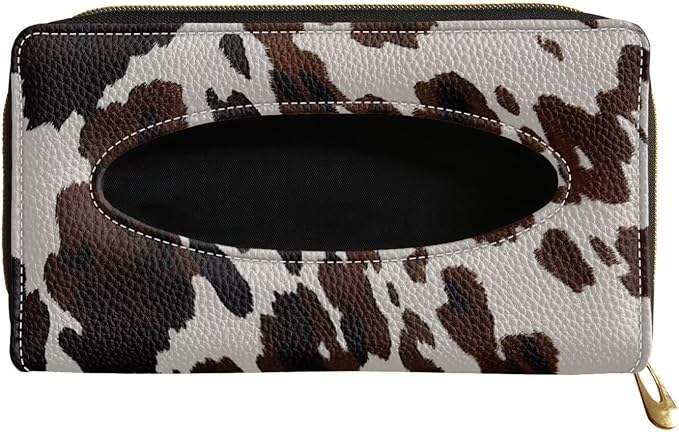 Biyejit Car Tissue Holder, Cow Hide Print Visor Napkins Box Dispenser For Car Decoration, Suitable For Most Cars, 1 Pack by Biyejit