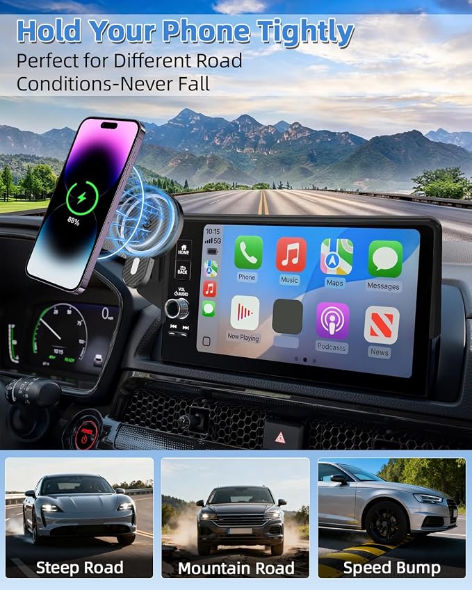 PZK Car Phone Holder for Toyota Prius 2023-2025 2026 Accessories 12.3-Inch | Strong Magnetic 15W Fast Wireless Charger Car Phone Mount with Sunglasses Storage Box 360° Rotation Magsafe Phone Stand - Image 9
