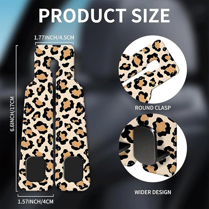 Car Seat Headrest Hook, Universal Leather Cute Hanger Holder Hook, Storage Organizer Interior Accessories for Purse Bags Handbag Luxury Yellow Leopard - Image 5