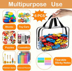 6 Packs Extra Large Toy Storage Bags with Zipper, Clear Toy Organizer Bag | with Labels for Blocks, Reusable 11.8″×8.6″×3.9″ Travel Waterproof Organizer Bags for Puzzles, PVC Plastic Toy Container - Image 3