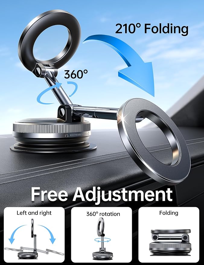 Coolpow【Newest Vacuum Magnetic Phone Holder for Car Phone Holder Mount【Movable Vacuum Suction】 Magsafe Car Mount Cell Phone Holders for Your Car Accessories for Women Men for iPhone 17 16 -Black - Image 6
