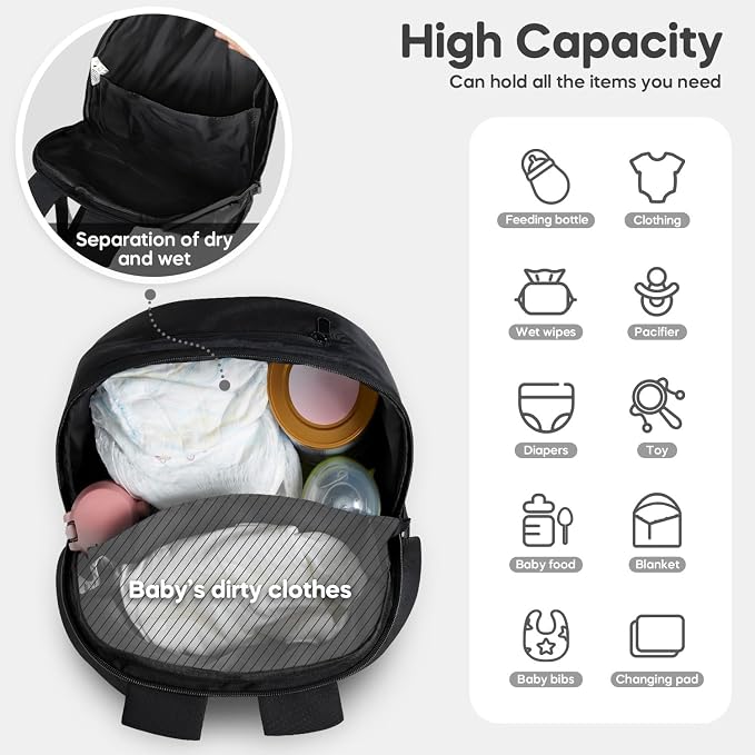 mamatepe Snap-on Storage Bag Compatible with Doona Infant Car Seat, Organizer Bag,Wearable Backpack for Baby Travel, Stroller Bag for Doona Car Seat & Stroller (Black) - Image 3