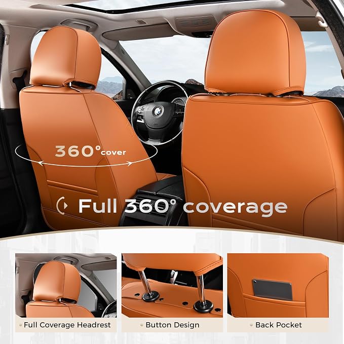 Coverado Nappa Leather Car Seat Covers Full Set, Luxury Waterproof Seat Protectors, Airbag Compatible Anti‑Slip Auto Seat Covers, Universal Fit for Most Cars SUVs Trucks Pickup Vehicles - Image 5